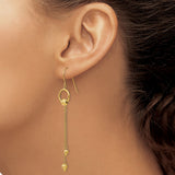 14k Yellow Gold Dangle Earrings with Textured Drop Beads and Chain Link Circles