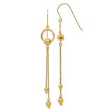 14k Yellow Gold Dangle Earrings with Textured Drop Beads and Chain Link Circles