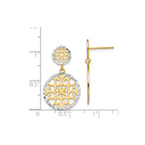 14k Yellow Gold Dangle Earrings with Filigree Scroll Design and Floral Circle Motif for Women