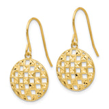 14k Yellow Gold Dangle Earrings with Open Lattice Design and Diamond Cut Detailing