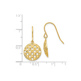 14k Yellow Gold Dangle Earrings with Open Lattice Design and Diamond Cut Detailing