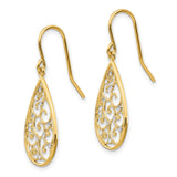 14k Two-Tone Gold Teardrop Dangle Earrings with Open Filigree Swirl Design