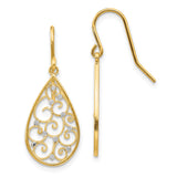 14k Two-Tone Gold Teardrop Dangle Earrings with Open Filigree Swirl Design