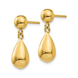 14k Yellow Gold Teardrop Dangle Earrings, Polished Drop Style for Women