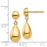 14k Yellow Gold Teardrop Dangle Earrings, Polished Drop Style for Women