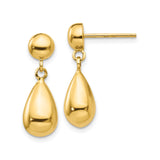 14k Yellow Gold Teardrop Dangle Earrings, Polished Drop Style for Women