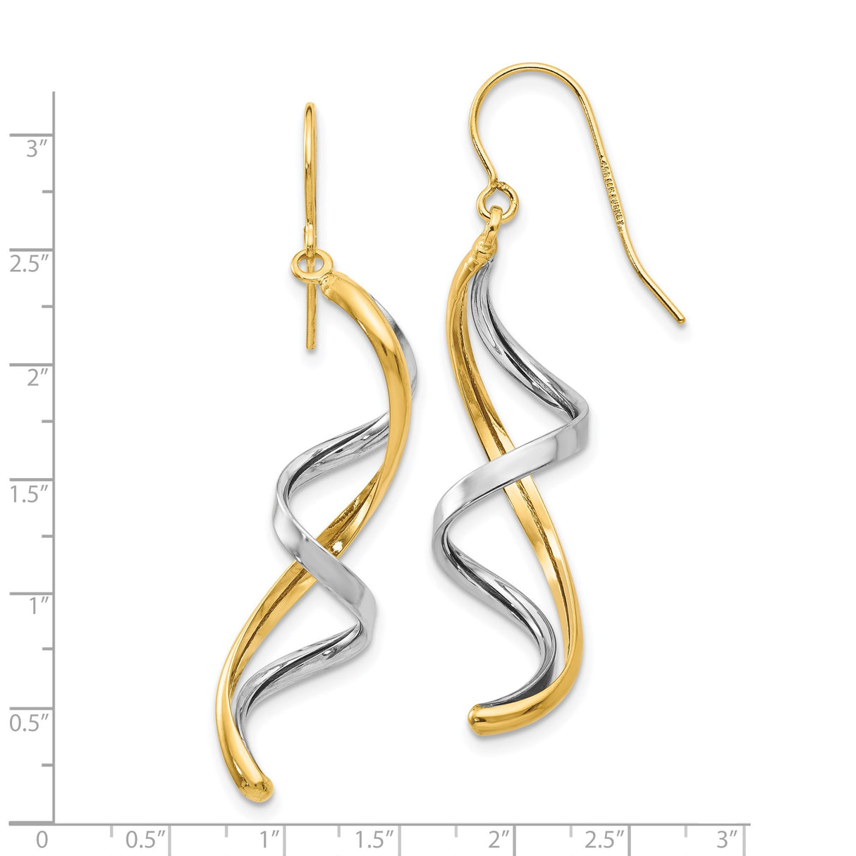 14k Yellow Gold Dangle Earrings with Twisted Helix Spiral Design for Women
