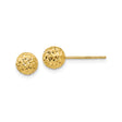 14k Yellow Gold Ball Stud Earrings, Diamond Cut Faceted Texture, Minimalist Round Design