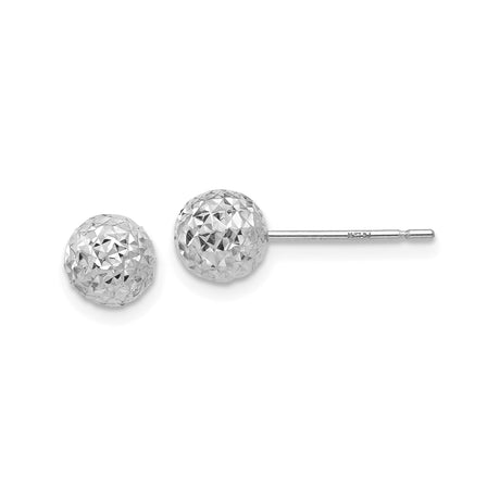 14k White Gold Ball Stud Earrings, Diamond Cut Faceted Round Minimalist Design