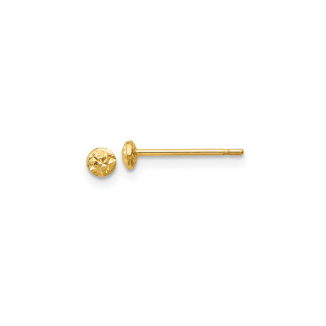 14k Yellow Gold Stud Earrings, Round Diamond Cut Design with High Polish Finish