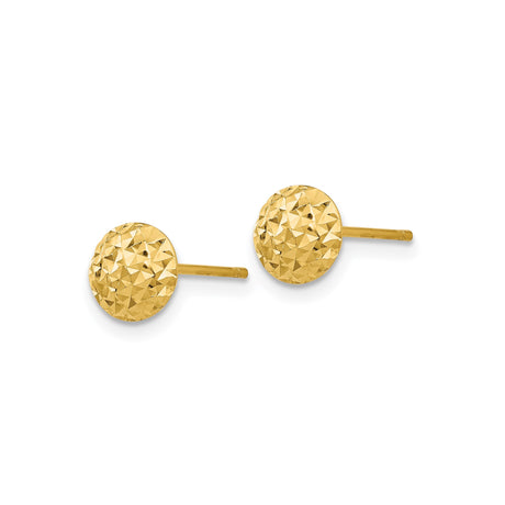 14k Yellow Gold Stud Earrings, Textured Dome Design with Diamond-Cut Finish
