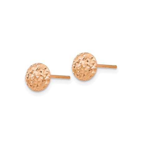 14k Rose Gold Stud Earrings, Diamond Cut Textured Round Disc, Small Flat Circle Design