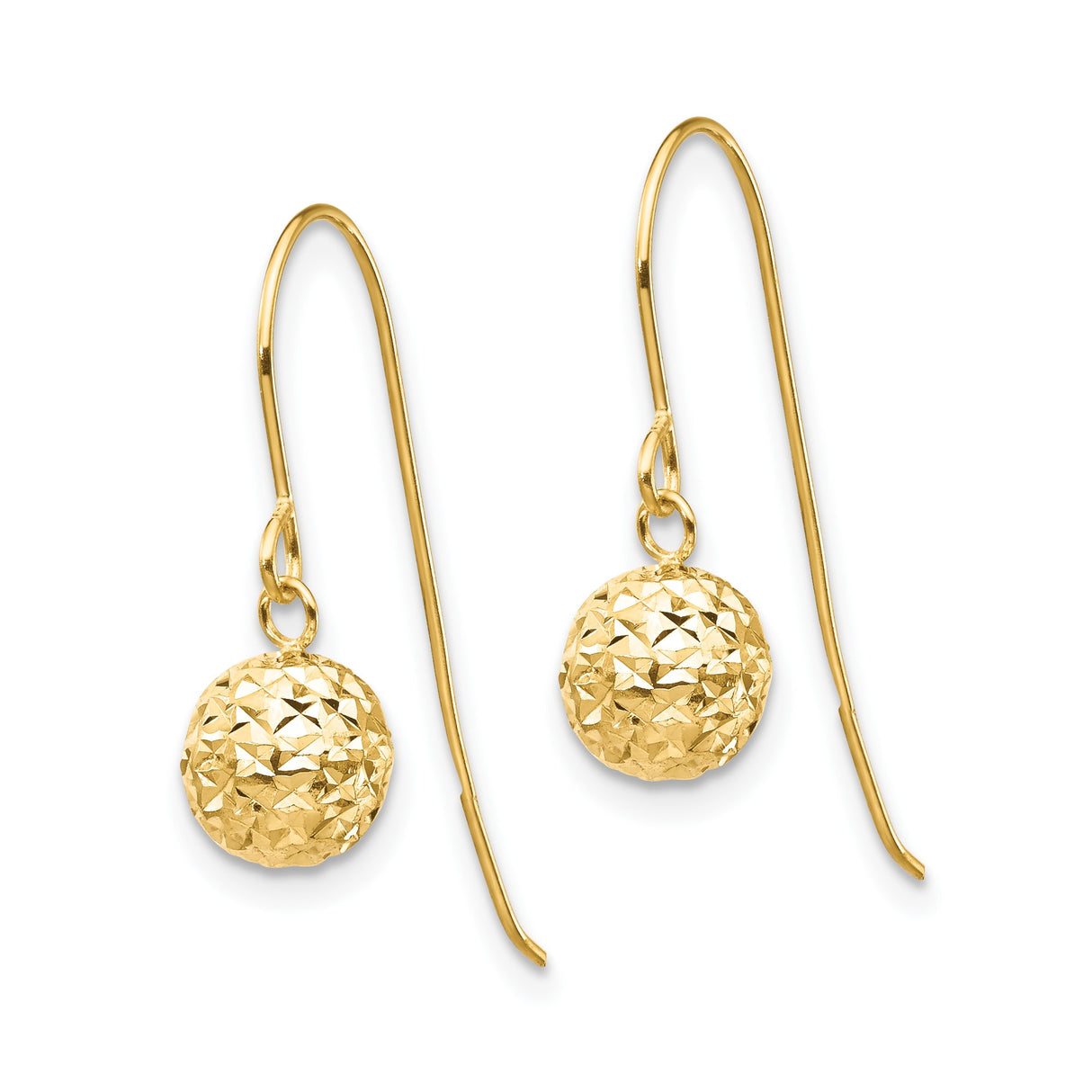 14k Yellow Gold Dangle Earrings with Textured Diamond Cut Ball Drops, Lightweight Geometric Design