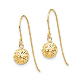 14k Yellow Gold Dangle Earrings with Textured Diamond Cut Ball Drops, Lightweight Geometric Design