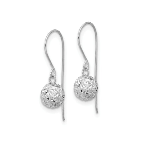 14k White Gold Dangle Earrings with Faceted Diamond-Cut Ball Drops, Minimalist Design