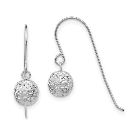 14k White Gold Dangle Earrings with Faceted Diamond-Cut Ball Drops, Minimalist Design