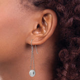 14k White Gold Drop Earrings with Textured Donut Dangles and Chain Links, Modern Minimalist Style