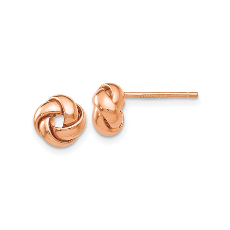 14k Rose Gold Love Knot Stud Earrings with Polished Intertwined Design for Women