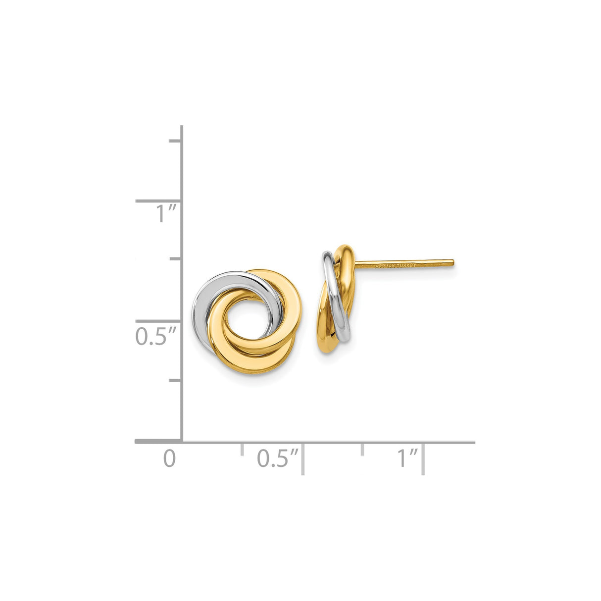 14k Two-Tone Gold Love Knot Stud Earrings, Intertwined Yellow and White Gold Loops