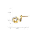 14k Two-Tone Gold Love Knot Stud Earrings, Intertwined Yellow and White Gold Loops