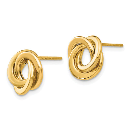 14K Yellow Gold Love Knot Stud Earrings Intertwined Circle