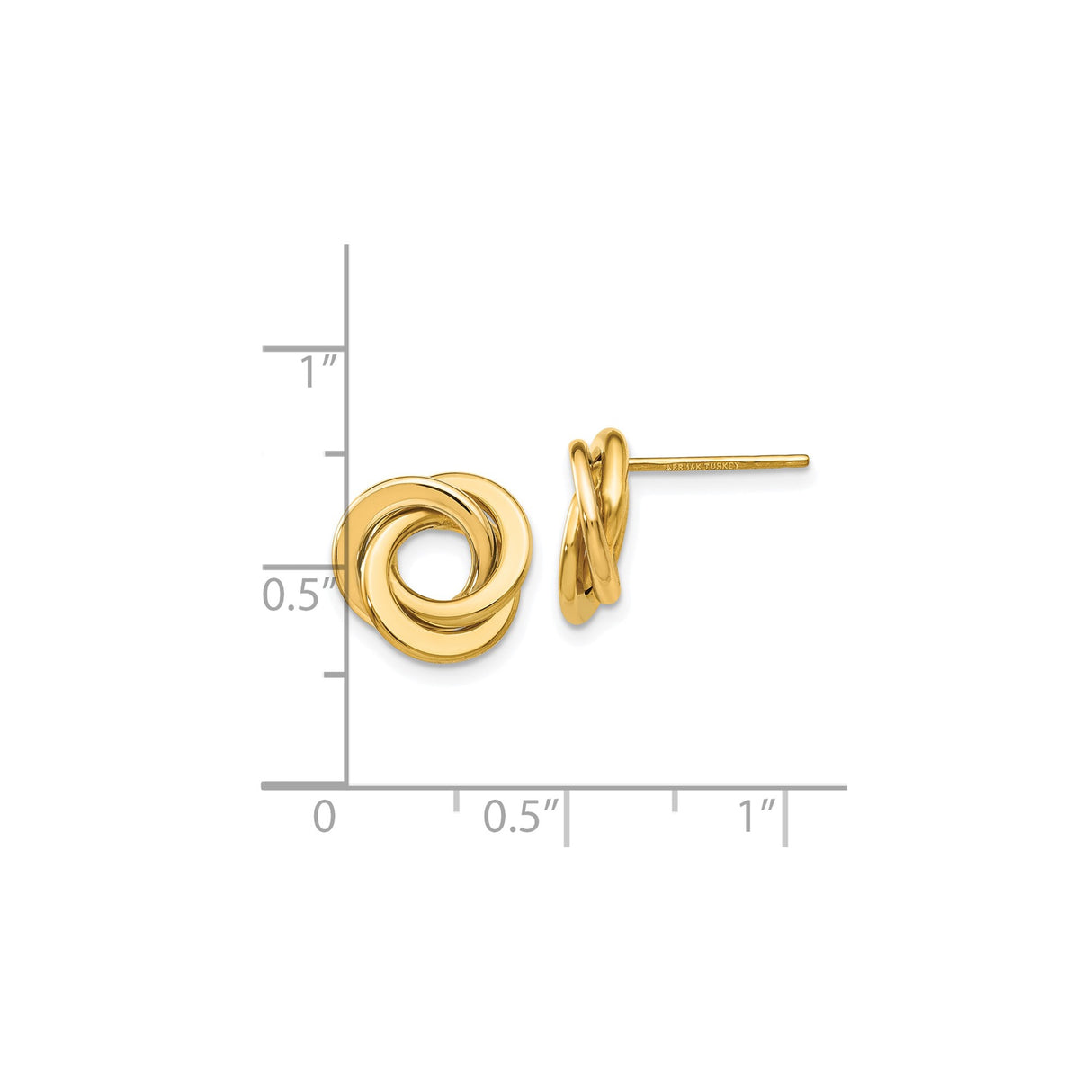 14K Yellow Gold Love Knot Stud Earrings Intertwined Circle