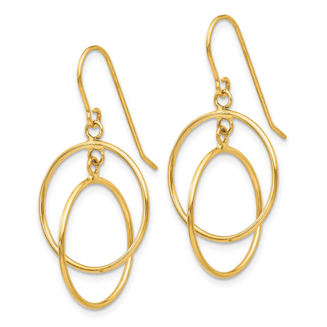 14k Yellow Gold Dangle Earrings with Interlocked Open Hoops, Minimalist Geometric Design
