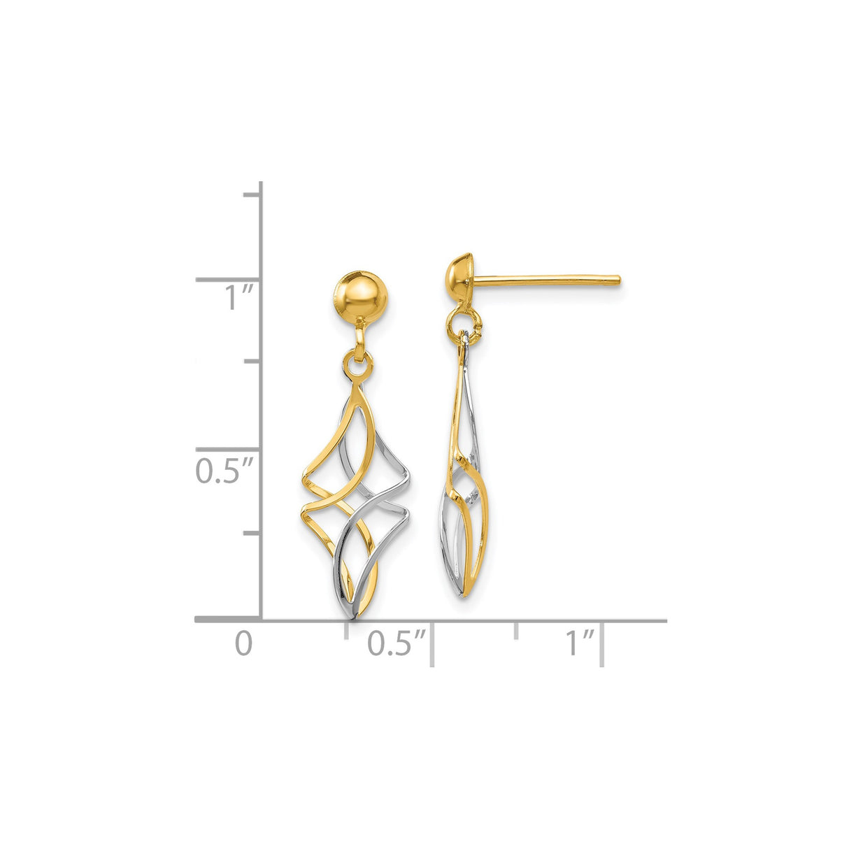 14k Two-Tone Gold Dangle Earrings with Abstract Open Swirl Design for Women