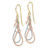 14k Yellow Gold Dangle Earrings with Tri-Color Layered Teardrop Loops and Textured Design