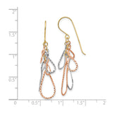 14k Yellow Gold Dangle Earrings with Tri-Color Layered Teardrop Loops and Textured Design