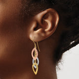 14k Tri-Color Gold Dangle Earrings with Interlocking Marquise Links and Textured Finish