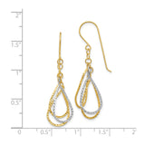 14k Two-Tone Gold Dangle Earrings with Interlocking Teardrop Design and Diamond-Cut Finish