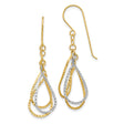 14k Two-Tone Gold Dangle Earrings with Interlocking Teardrop Design and Diamond-Cut Finish