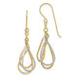 14k Two-Tone Gold Dangle Earrings with Interlocking Teardrop Design and Diamond-Cut Finish