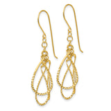 14k Yellow Gold Dangle Earrings with Layered Teardrop Open Loops, Diamond Cut Finish, Lightweight Design