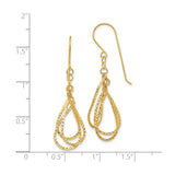 14k Yellow Gold Dangle Earrings with Layered Teardrop Open Loops, Diamond Cut Finish, Lightweight Design