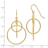14k Yellow Gold Dangle Earrings, Triple Hoop Design, Polished Modern Geometric Style