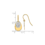 14k Two-Tone Gold Teardrop Dangle Earrings with Polished Yellow Gold and Diamond-Cut Center