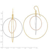14k Tri-Color Gold Dangle Earrings with Interlocking Textured Hoops, Geometric Design for Women