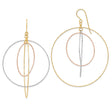 14k Tri-Color Gold Dangle Earrings with Interlocking Textured Hoops, Geometric Design for Women