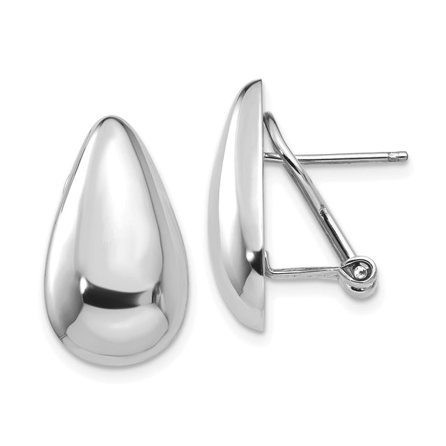 14k White Gold Teardrop Earrings with Omega Back, Sleek Minimalist Contemporary Design