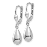 14k White Gold Teardrop Dangle Earrings with Leverback Clasps, Minimalist Drop Design