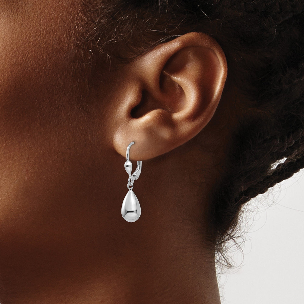 14k White Gold Teardrop Dangle Earrings with Leverback Clasps, Minimalist Drop Design