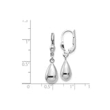 14k White Gold Teardrop Dangle Earrings with Leverback Clasps, Minimalist Drop Design