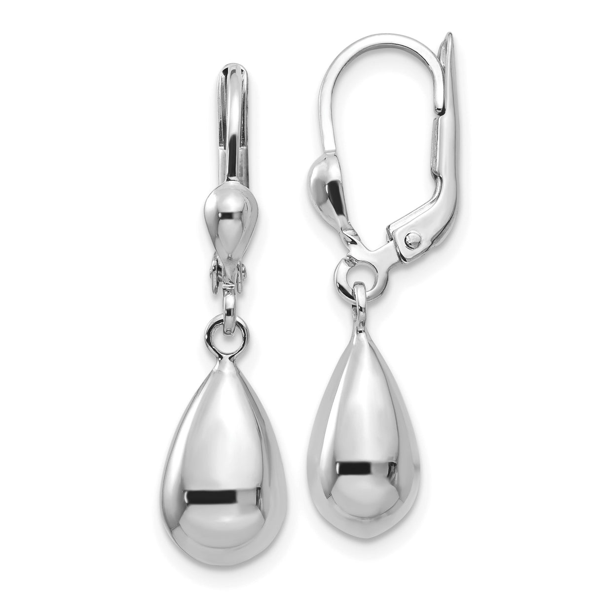 14k White Gold Teardrop Dangle Earrings with Leverback Clasps, Minimalist Drop Design