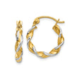 14k Yellow Gold Twisted Hoop Earrings, Rhodium Accents, Lightweight Two-Tone Hinged Design