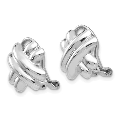 14K White Gold Knot Clip On Earrings With Omega Back