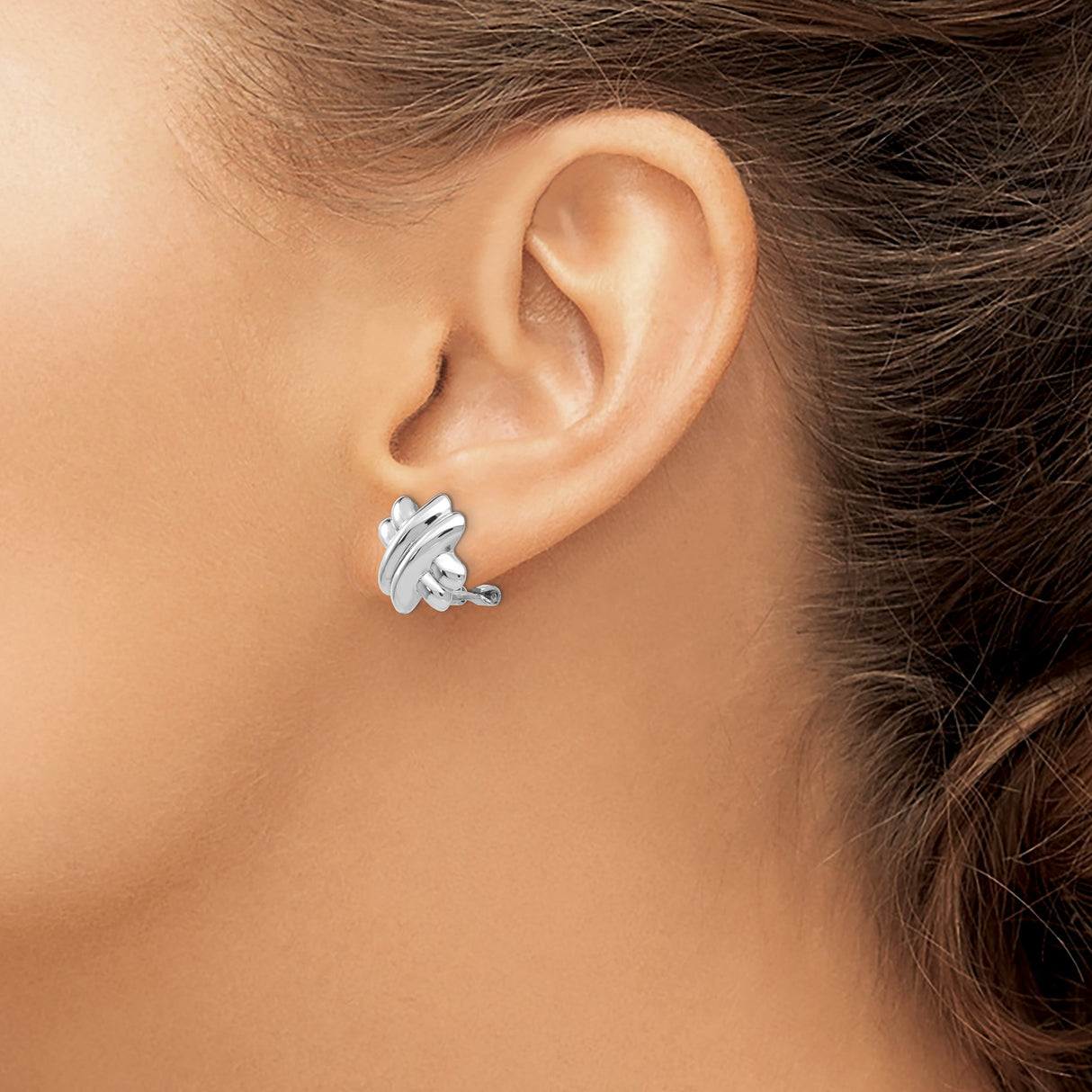 14K White Gold Knot Clip On Earrings With Omega Back