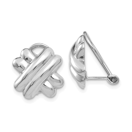 14k White Gold Clip-On Knot Earrings for Women with Omega Back, Sculptural Design and High-Shine Finish, Bold Non-Pierced Earrings with Polished Look, Elegant Accessory for Daily or Formal Wear