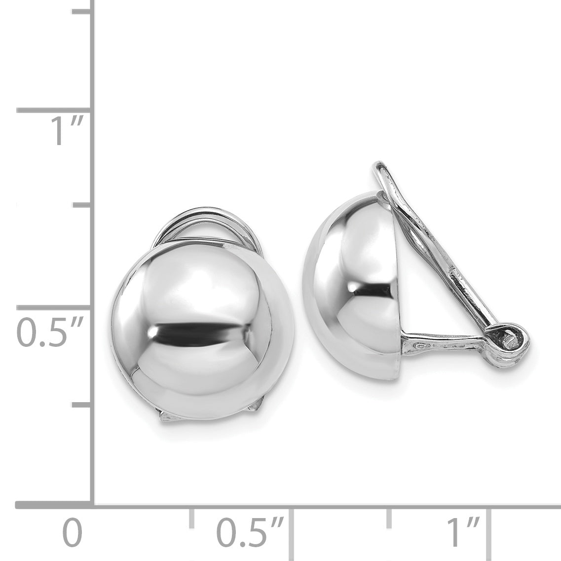14K White Gold Half Dome Clip On Earrings With Omega Back